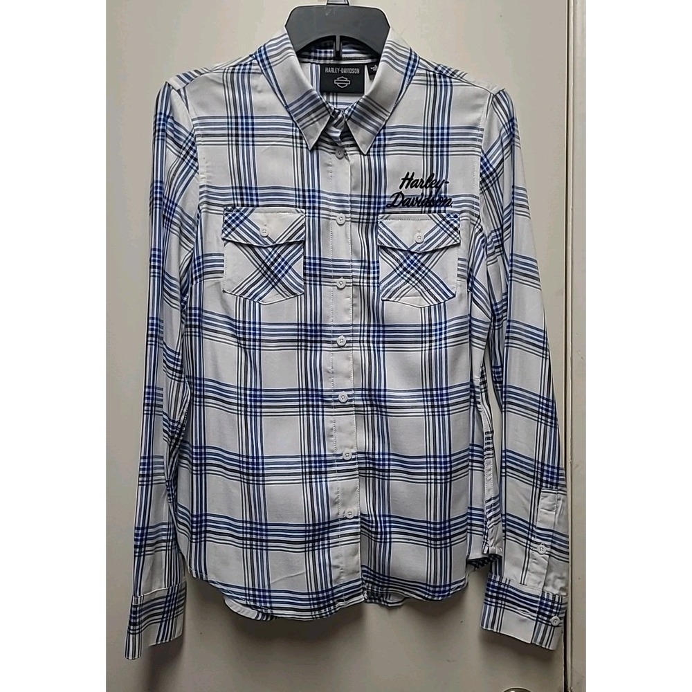 HARLEY-DAVIDSON Petal Racer  Button‎ Down LS Shirt Women's Size S  Plaid White